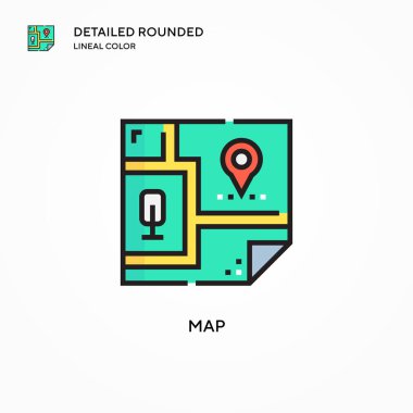 Harita vektör simgesi. Modern vektör illüstrasyon kavramları. Düzenlemesi ve kişiselleştirmesi kolay.