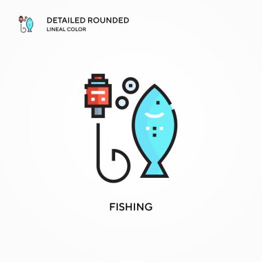 Balık tutma vektörü simgesi. Modern vektör illüstrasyon kavramları. Düzenlemesi ve kişiselleştirmesi kolay.