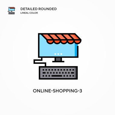 Çevrimiçi alışveriş 3 vektör simgesi. Modern vektör illüstrasyon kavramları. Düzenlemesi ve kişiselleştirmesi kolay.
