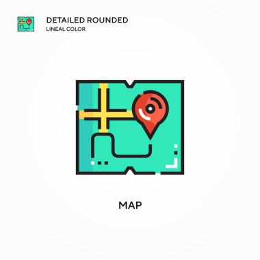 Harita vektör simgesi. Modern vektör illüstrasyon kavramları. Düzenlemesi ve kişiselleştirmesi kolay.