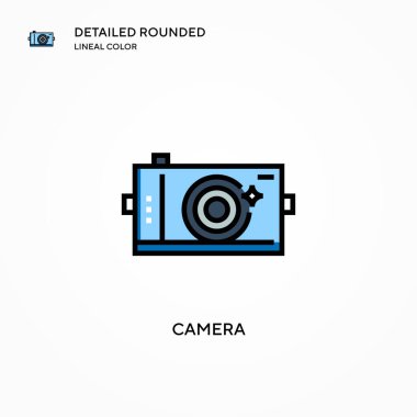 Kamera vektör simgesi. Modern vektör illüstrasyon kavramları. Düzenlemesi ve kişiselleştirmesi kolay.