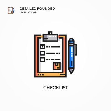 Kontrol listesi vektör simgesi. Modern vektör illüstrasyon kavramları. Düzenlemesi ve kişiselleştirmesi kolay.