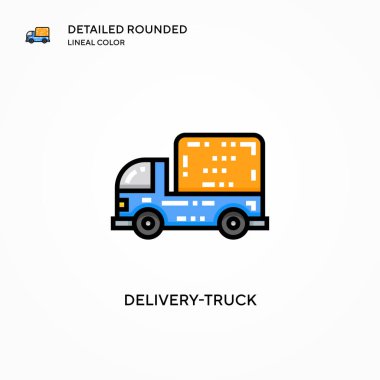 Teslimat kamyonu vektör ikonu. Modern vektör illüstrasyon kavramları. Düzenlemesi ve kişiselleştirmesi kolay.