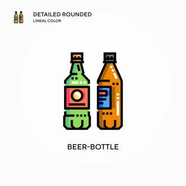 Bira şişesi vektör ikonu. Modern vektör illüstrasyon kavramları. Düzenlemesi ve kişiselleştirmesi kolay.