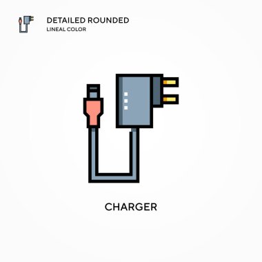 Şarj vektör simgesi. Modern vektör illüstrasyon kavramları. Düzenlemesi ve kişiselleştirmesi kolay.