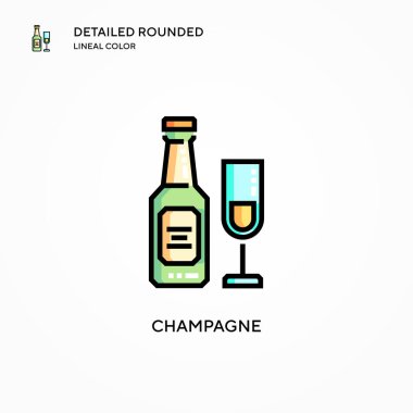 Şampanya vektör ikonu. Modern vektör illüstrasyon kavramları. Düzenlemesi ve kişiselleştirmesi kolay.