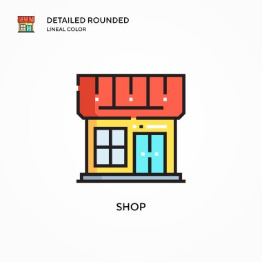 Dükkan vektör ikonu. Modern vektör illüstrasyon kavramları. Düzenlemesi ve kişiselleştirmesi kolay.
