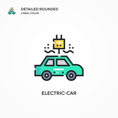 Elektrikli araba vektör simgesi. Modern vektör illüstrasyon kavramları. Düzenlemesi ve kişiselleştirmesi kolay.