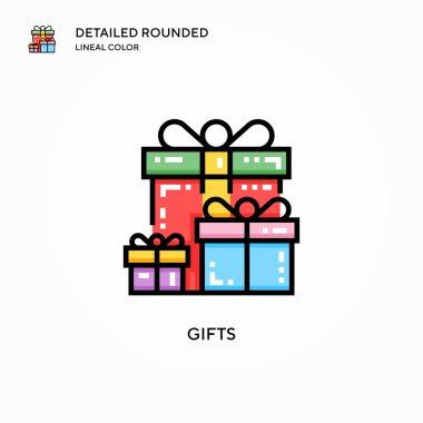 Hediye vektör simgesi. Modern vektör illüstrasyon kavramları. Düzenlemesi ve kişiselleştirmesi kolay.