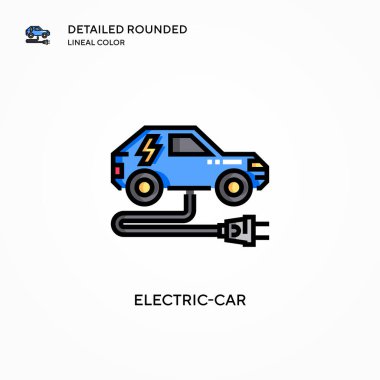 Elektrikli araba vektör simgesi. Modern vektör illüstrasyon kavramları. Düzenlemesi ve kişiselleştirmesi kolay.
