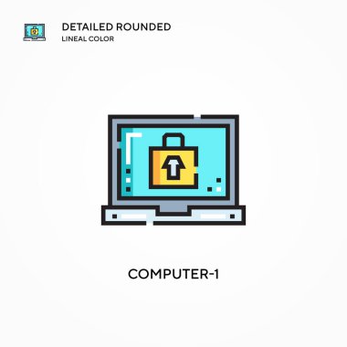 Bilgisayar-1 vektör simgesi. Modern vektör illüstrasyon kavramları. Düzenlemesi ve kişiselleştirmesi kolay.