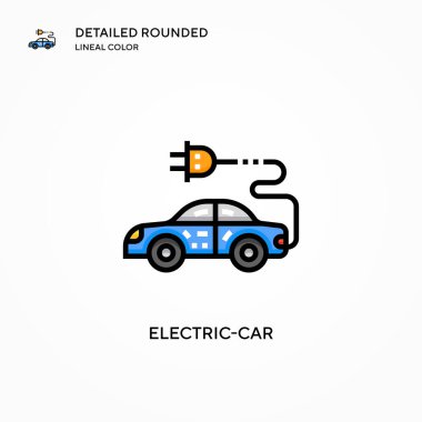 Elektrikli araba vektör simgesi. Modern vektör illüstrasyon kavramları. Düzenlemesi ve kişiselleştirmesi kolay.