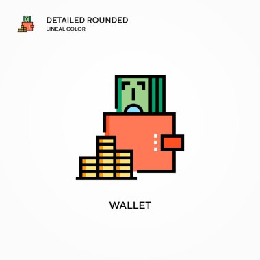 Cüzdan vektör simgesi. Modern vektör illüstrasyon kavramları. Düzenlemesi ve kişiselleştirmesi kolay.