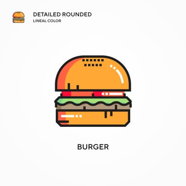 Burger vektör ikonu. Modern vektör illüstrasyon kavramları. Düzenlemesi ve kişiselleştirmesi kolay.