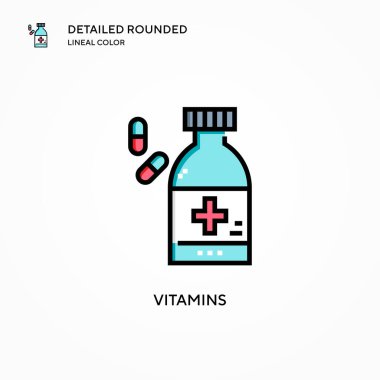 Vitamin vektör simgesi. Modern vektör illüstrasyon kavramları. Düzenlemesi ve kişiselleştirmesi kolay.
