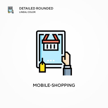 Mobil alışveriş vektör simgesi. Modern vektör illüstrasyon kavramları. Düzenlemesi ve kişiselleştirmesi kolay.