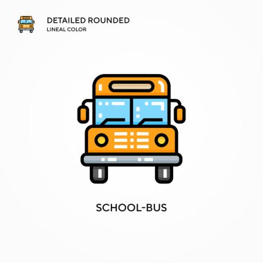 Okul otobüsü vektör simgesi. Modern vektör illüstrasyon kavramları. Düzenlemesi ve kişiselleştirmesi kolay.