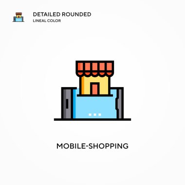 Mobil alışveriş vektör simgesi. Modern vektör illüstrasyon kavramları. Düzenlemesi ve kişiselleştirmesi kolay.
