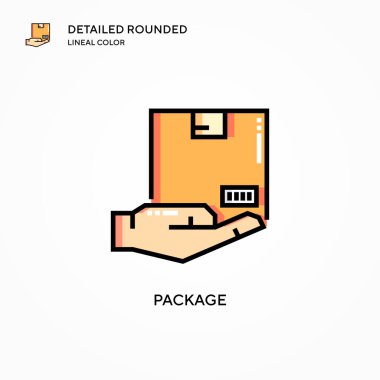 Paket vektör simgesi. Modern vektör illüstrasyon kavramları. Düzenlemesi ve kişiselleştirmesi kolay.