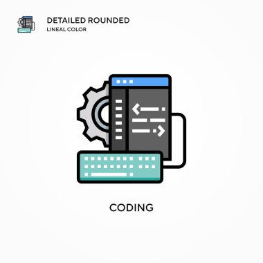 Kodlama vektör simgesi. Modern vektör illüstrasyon kavramları. Düzenlemesi ve kişiselleştirmesi kolay.