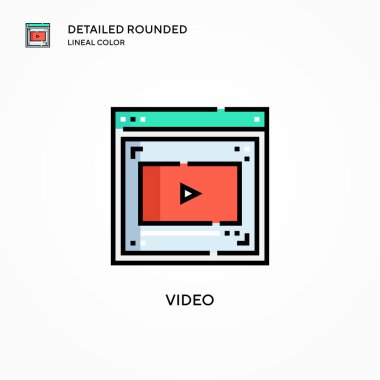 Video vektör simgesi. Modern vektör illüstrasyon kavramları. Düzenlemesi ve kişiselleştirmesi kolay.