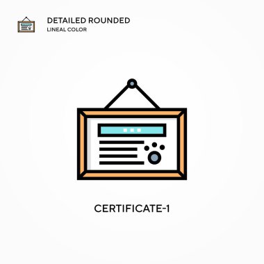 Sertifika-1 vektör simgesi. Modern vektör illüstrasyon kavramları. Düzenlemesi ve kişiselleştirmesi kolay.