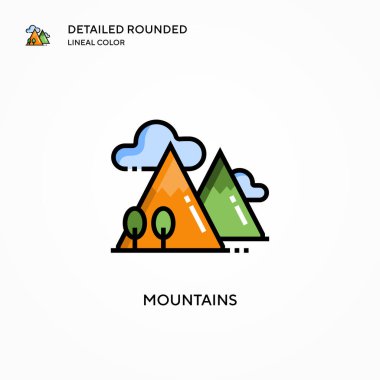Dağlar vektör simgesi. Modern vektör illüstrasyon kavramları. Düzenlemesi ve kişiselleştirmesi kolay.