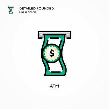 ATM vektör simgesi. Modern vektör illüstrasyon kavramları. Düzenlemesi ve kişiselleştirmesi kolay.