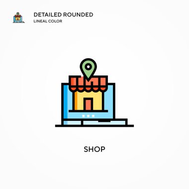 Dükkan vektör ikonu. Modern vektör illüstrasyon kavramları. Düzenlemesi ve kişiselleştirmesi kolay.