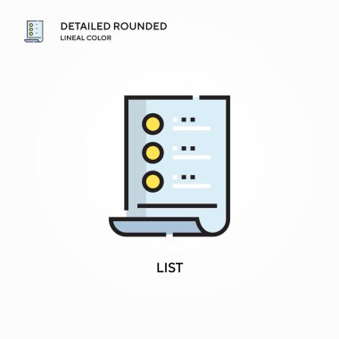 Vektör simgesini listele. Modern vektör illüstrasyon kavramları. Düzenlemesi ve kişiselleştirmesi kolay.