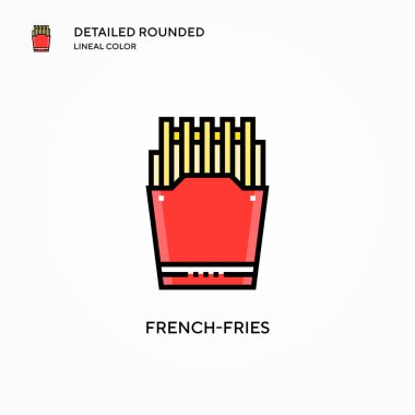 Patates kızartması vektör ikonu. Modern vektör illüstrasyon kavramları. Düzenlemesi ve kişiselleştirmesi kolay.