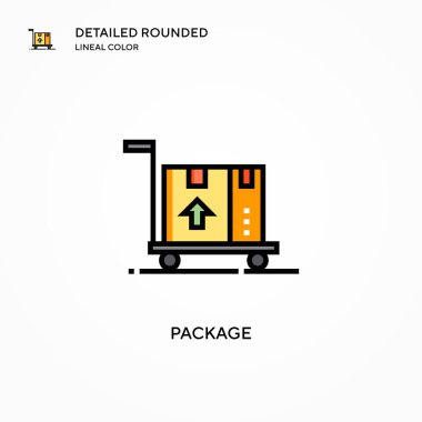 Paket vektör simgesi. Modern vektör illüstrasyon kavramları. Düzenlemesi ve kişiselleştirmesi kolay.