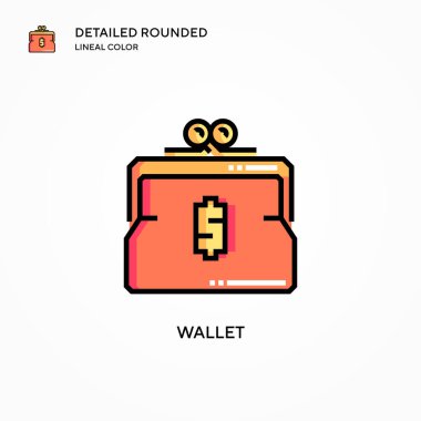 Cüzdan vektör simgesi. Modern vektör illüstrasyon kavramları. Düzenlemesi ve kişiselleştirmesi kolay.
