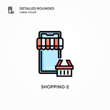 Alışveriş 2 vektör simgesi. Modern vektör illüstrasyon kavramları. Düzenlemesi ve kişiselleştirmesi kolay.