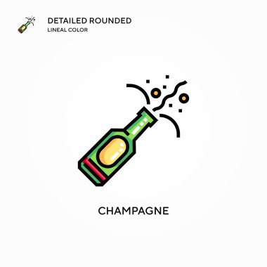 Şampanya vektör ikonu. Modern vektör illüstrasyon kavramları. Düzenlemesi ve kişiselleştirmesi kolay.