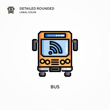 Otobüs vektör simgesi. Modern vektör illüstrasyon kavramları. Düzenlemesi ve kişiselleştirmesi kolay.