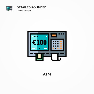 ATM vektör simgesi. Modern vektör illüstrasyon kavramları. Düzenlemesi ve kişiselleştirmesi kolay.