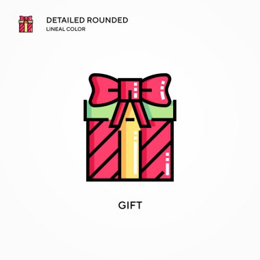 Hediye vektör simgesi. Modern vektör illüstrasyon kavramları. Düzenlemesi ve kişiselleştirmesi kolay.