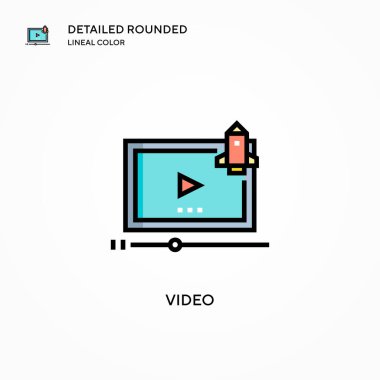 Video vektör simgesi. Modern vektör illüstrasyon kavramları. Düzenlemesi ve kişiselleştirmesi kolay.