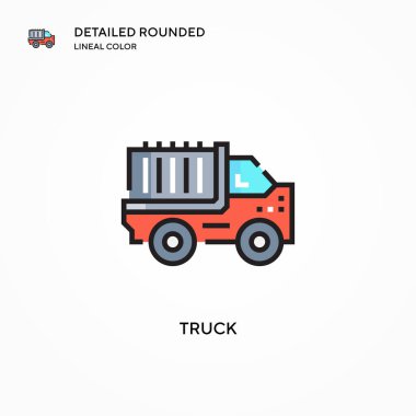 Kamyon vektör simgesi. Modern vektör illüstrasyon kavramları. Düzenlemesi ve kişiselleştirmesi kolay.