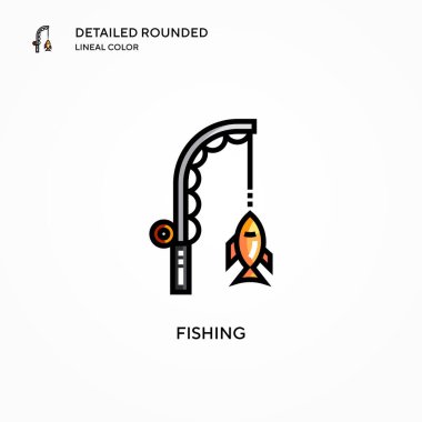 Balık tutma vektörü simgesi. Modern vektör illüstrasyon kavramları. Düzenlemesi ve kişiselleştirmesi kolay.