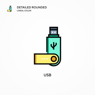 Usb vektör simgesi. Modern vektör illüstrasyon kavramları. Düzenlemesi ve kişiselleştirmesi kolay.