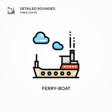 Feribot vektör ikonu. Modern vektör illüstrasyon kavramları. Düzenlemesi ve kişiselleştirmesi kolay.