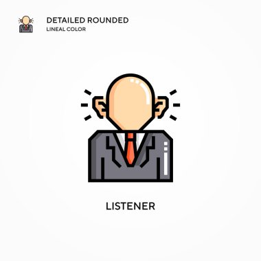 Dinleyici vektör simgesi. Modern vektör illüstrasyon kavramları. Düzenlemesi ve kişiselleştirmesi kolay.