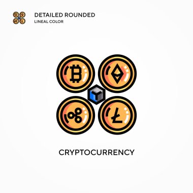 Kripto para birimi vektör simgesi. Modern vektör illüstrasyon kavramları. Düzenlemesi ve kişiselleştirmesi kolay.