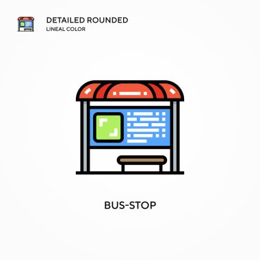 Otobüs durağı vektör simgesi. Modern vektör illüstrasyon kavramları. Düzenlemesi ve kişiselleştirmesi kolay.