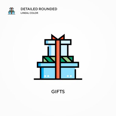 Hediye vektör simgesi. Modern vektör illüstrasyon kavramları. Düzenlemesi ve kişiselleştirmesi kolay.