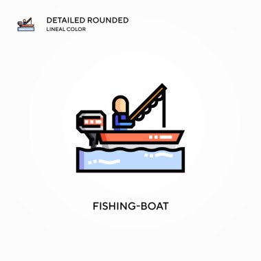 Balıkçı teknesi vektör simgesi. Modern vektör illüstrasyon kavramları. Düzenlemesi ve kişiselleştirmesi kolay.