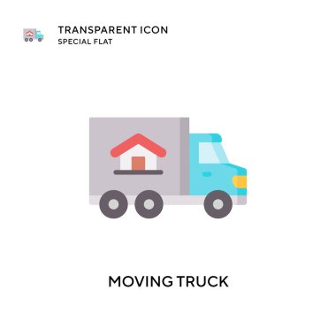 Kamyon vektör simgesi hareket ediyor. Düz çizim. EPS 10 vektörü.