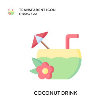 Hindistan cevizi içeceği vektör ikonu. Düz çizim. EPS 10 vektörü.